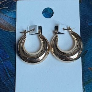 Gold Medium Hoop Earrings with Hinged Closure NWOT